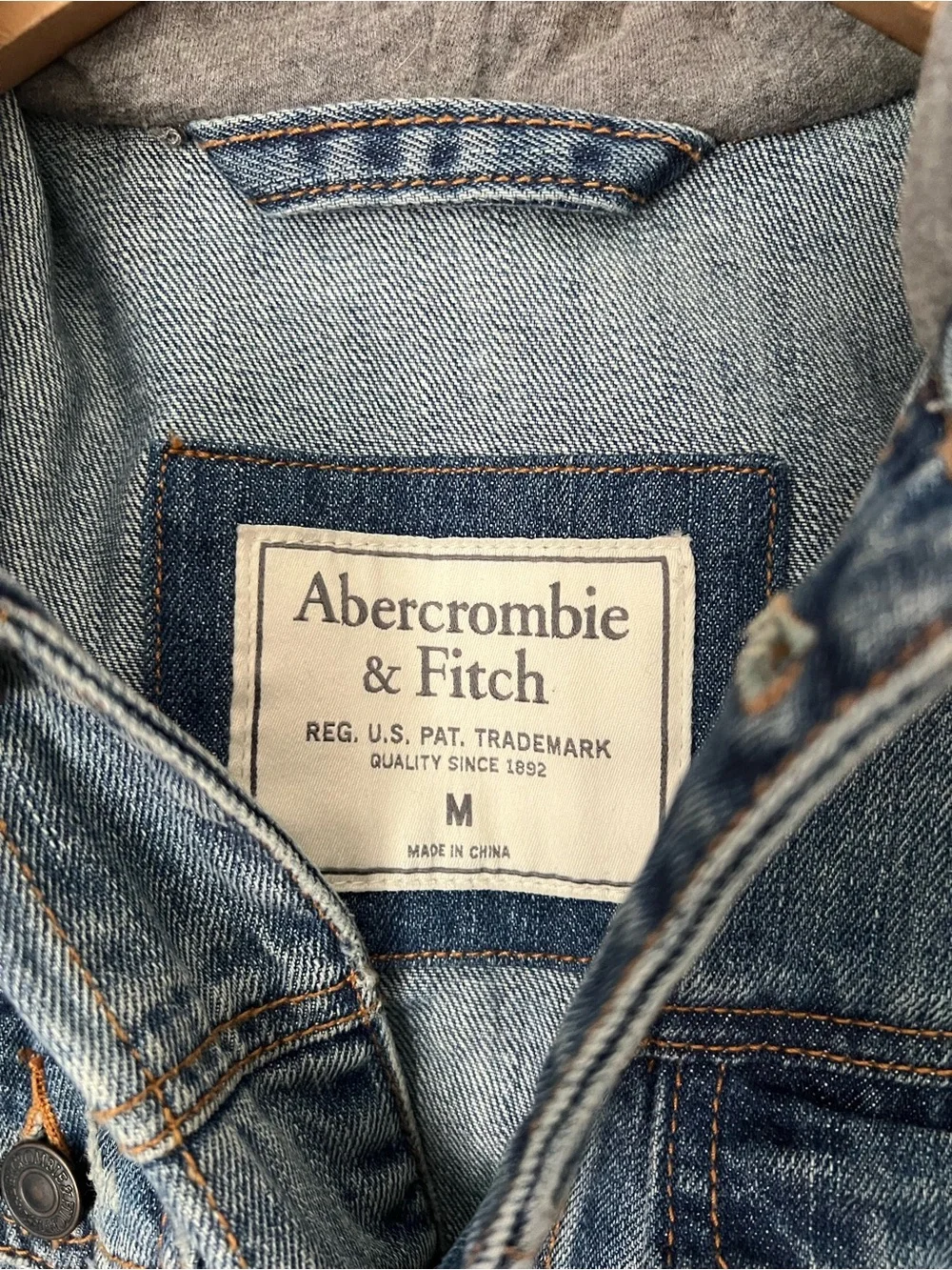 Abercrombie & Fitch Blue Denim Jacket with Gray Hood